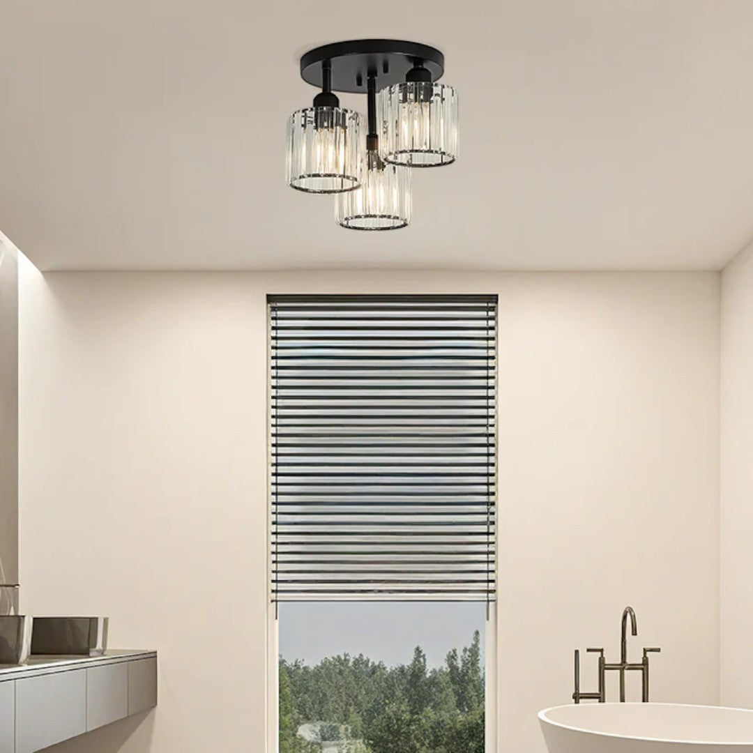 Crystal Ceiling Light – 3-Light Semi Flush Bedroom Lamp, 25cm, Black, Gold or Silver