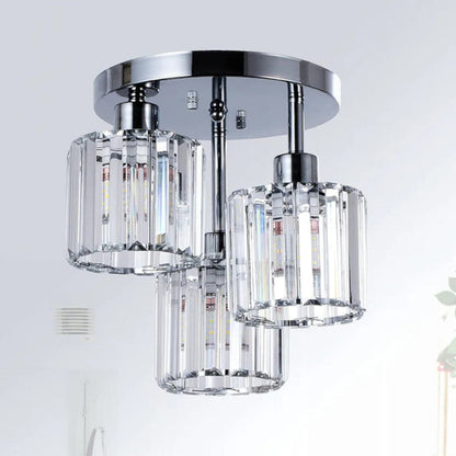 Crystal Ceiling Light – 3-Light Semi Flush Bedroom Lamp, 25cm, Black, Gold or Silver