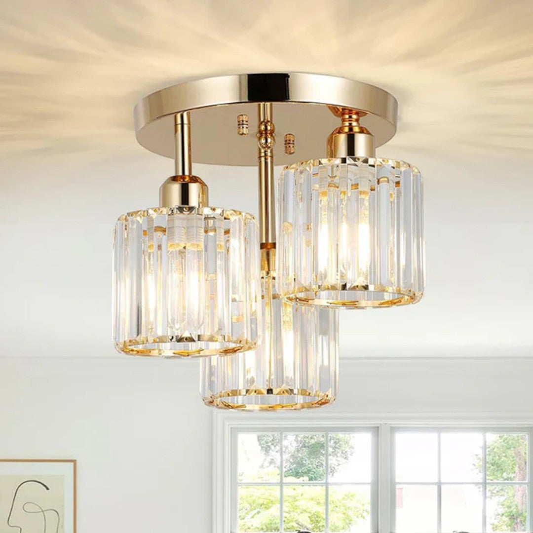 Crystal Ceiling Light – 3-Light Semi Flush Bedroom Lamp, 25cm, Black, Gold or Silver