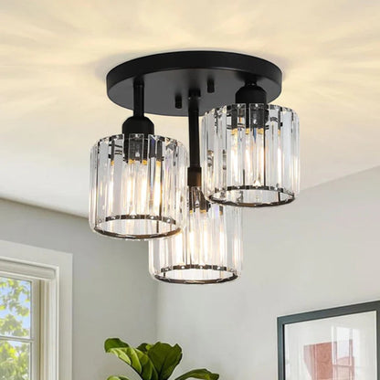 Crystal Ceiling Light – 3-Light Semi Flush Bedroom Lamp, 25cm, Black, Gold or Silver