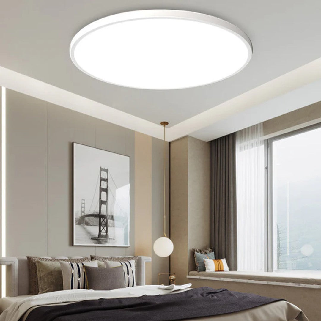 Ultra-Slim LED Ceiling Light – 2cm Round Flush Panel, 23 to 45cm, Black, White, Silver or Gold
