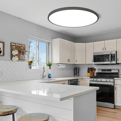 Ultra-Slim LED Ceiling Light – 2cm Round Flush Panel, 23 to 45cm, Black, White, Silver or Gold