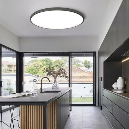 Ultra-Slim LED Ceiling Light – 2cm Round Flush Panel, 23 to 45cm, Black, White, Silver or Gold