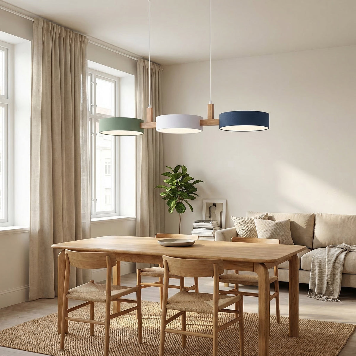 Multi Pendant Light – Scandinavian Metal Cylinders, 77cm Cluster, White, Grey or Green, Dimmable Option