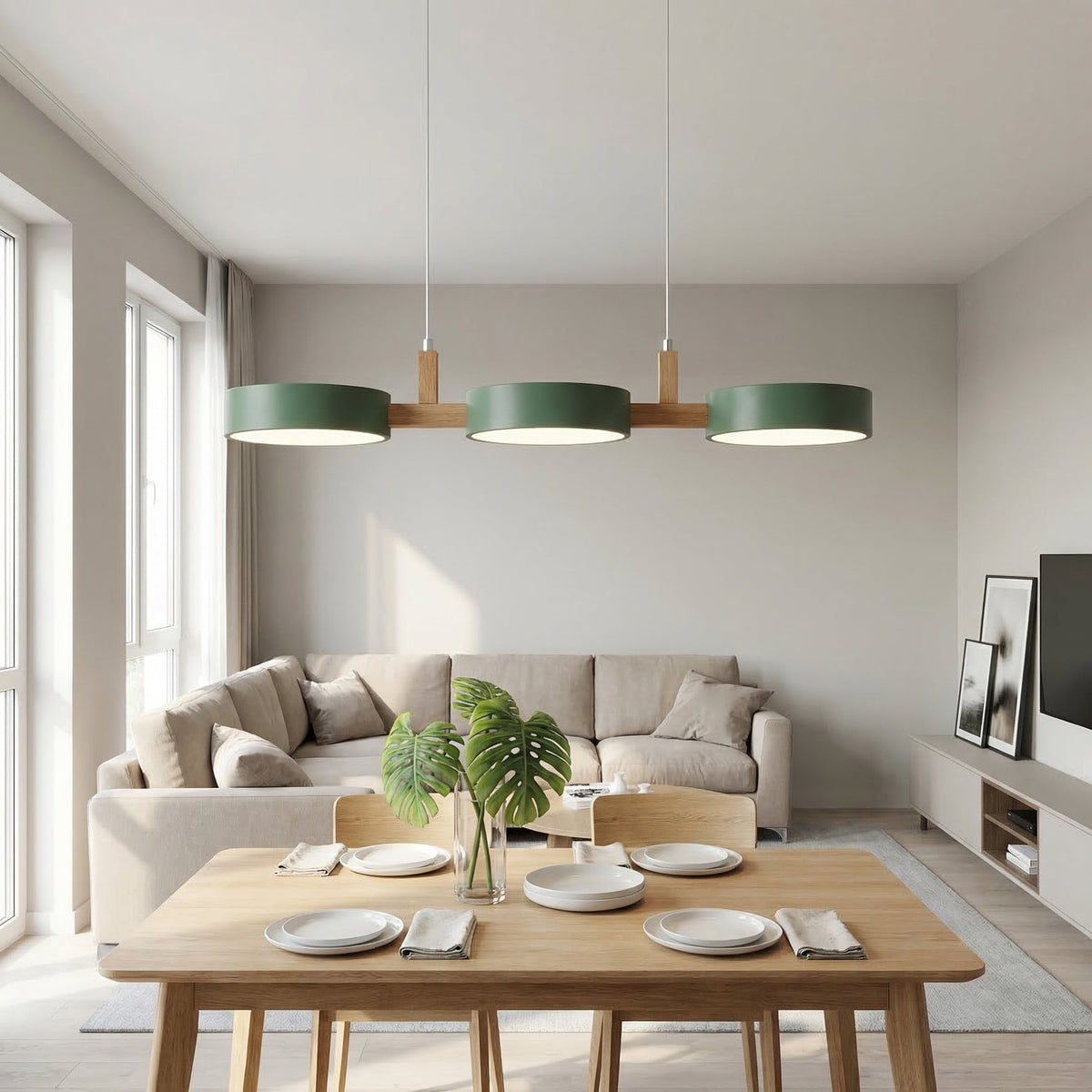 Multi Pendant Light – Scandinavian Metal Cylinders, 77cm Cluster, White, Grey or Green, Dimmable Option