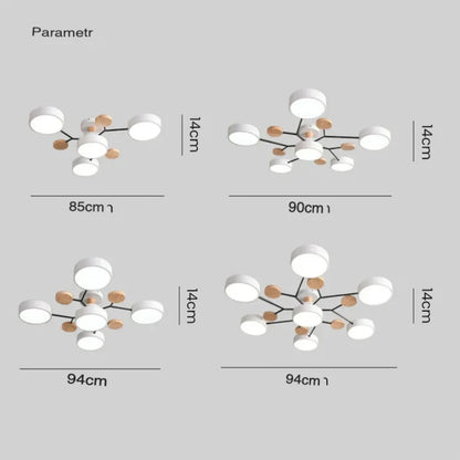 Round LED Chandelier - Iron Semi Flush Ceiling Light