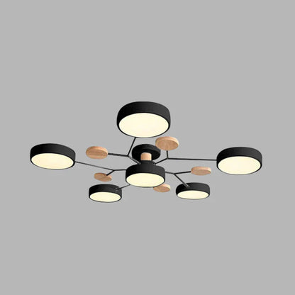 Round LED Chandelier - Iron Semi Flush Ceiling Light