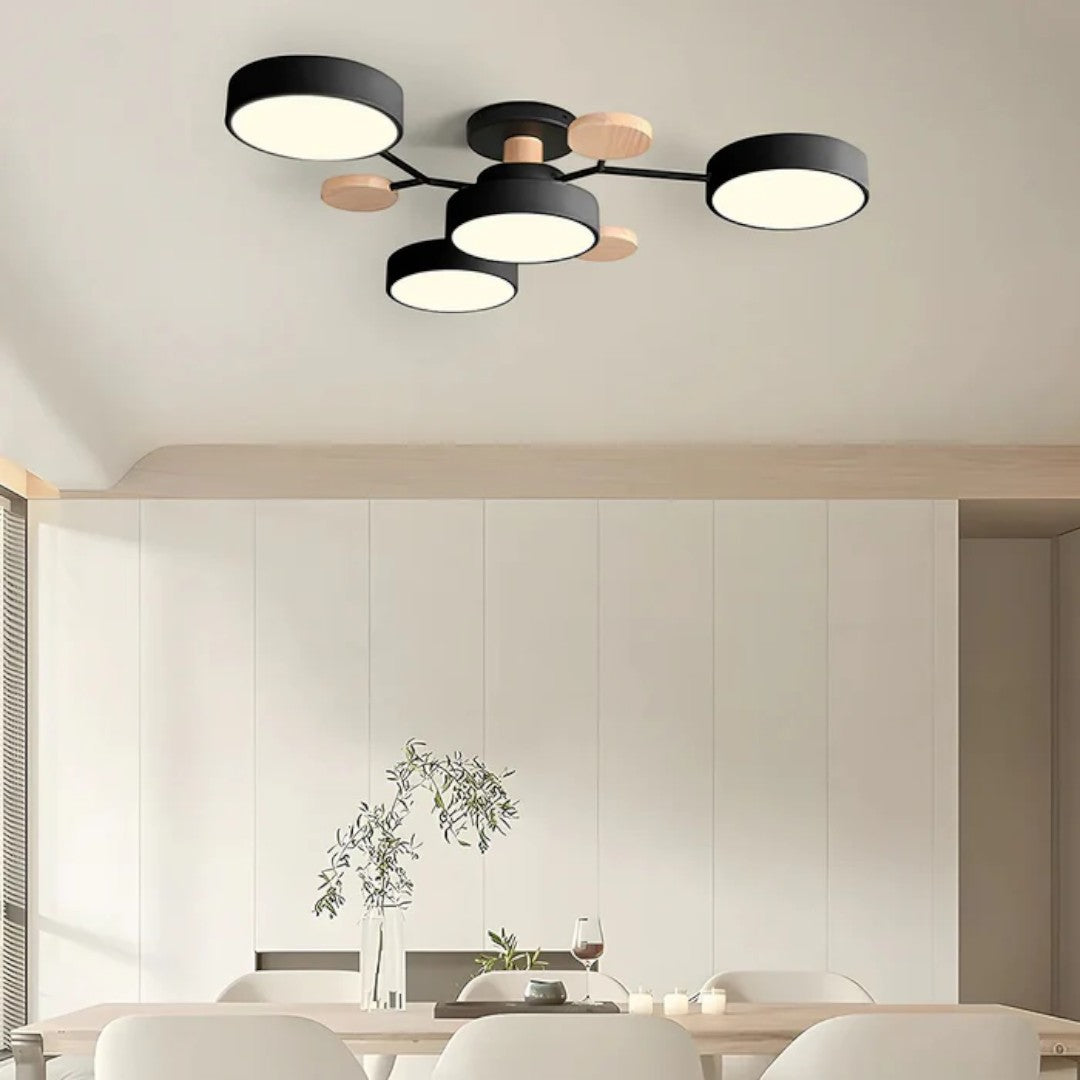 Round LED Chandelier - Iron Semi Flush Ceiling Light