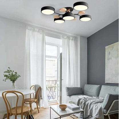 Round LED Chandelier - Iron Semi Flush Ceiling Light