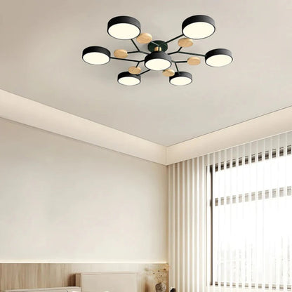 Round LED Chandelier - Iron Semi Flush Ceiling Light
