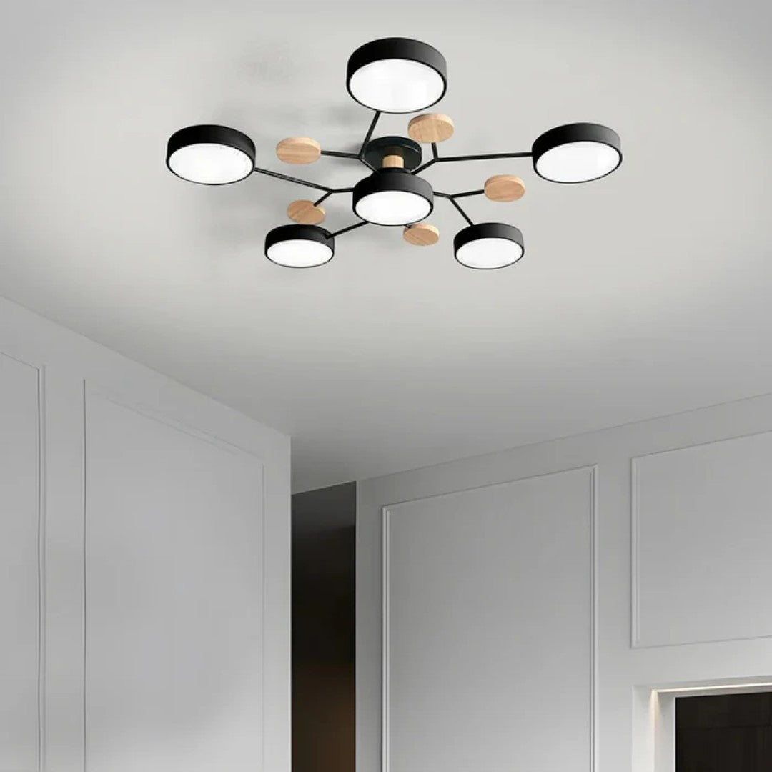 Round LED Chandelier - Iron Semi Flush Ceiling Light