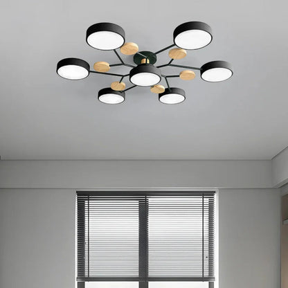 Round LED Chandelier - Iron Semi Flush Ceiling Light