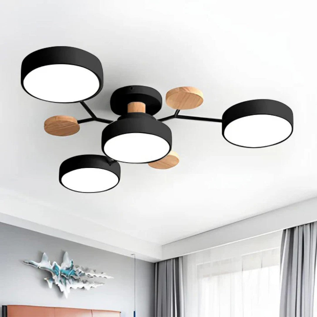 Round LED Chandelier - Iron Semi Flush Ceiling Light