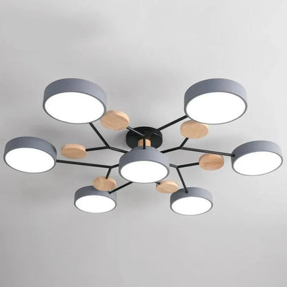 Round LED Chandelier - Iron Semi Flush Ceiling Light