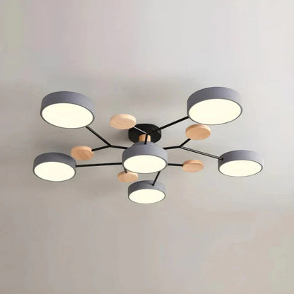 Round LED Chandelier - Iron Semi Flush Ceiling Light