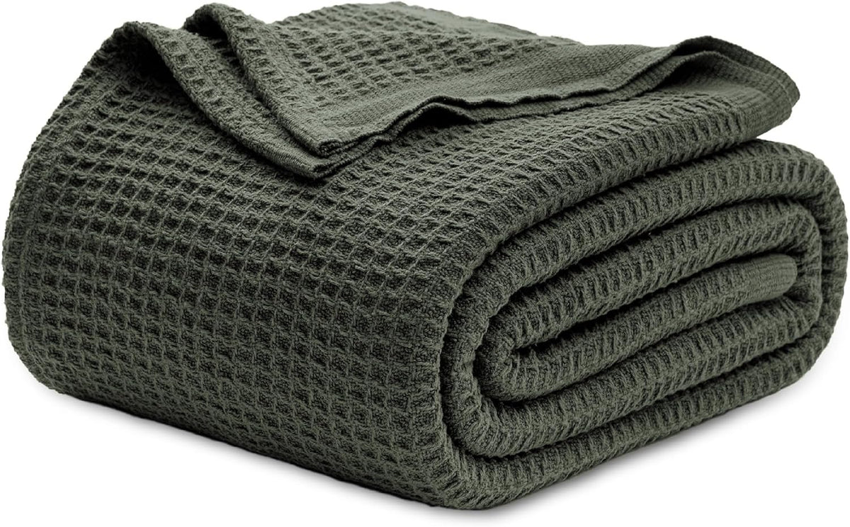 Cotton Waffle Blanket – 100% Long-Staple Cotton Throw & Bed Blanket, 6 Sizes, 17 Colours