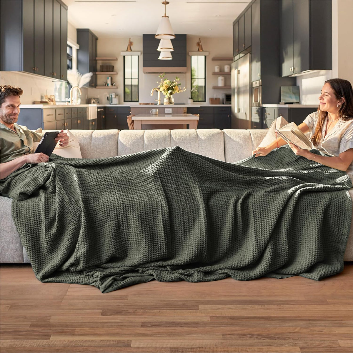 Cozy Haven | 100% Cotton Queen Blanket with Cooling Waffle Weave | Soft & Breathable for Summer Comfort