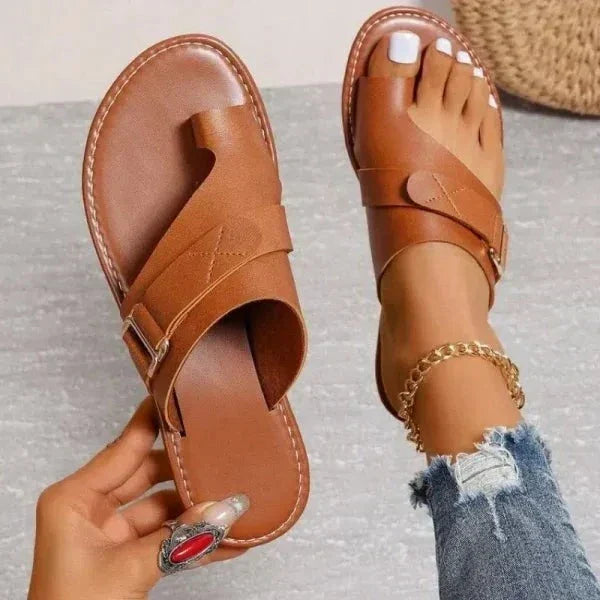Orthopedic Leather Sandals with Arch Support and Hallux Valgus Correction Women’s Comfort Sandals Retro Style | Sansoti
