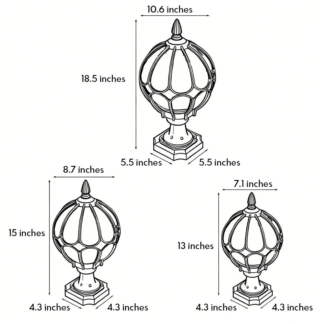Outdoor Globe Pillar Lights Retro Glass Globe Copper Fence Post Light