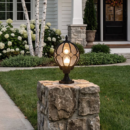Outdoor Globe Pillar Lights Retro Glass Globe Copper Fence Post Light