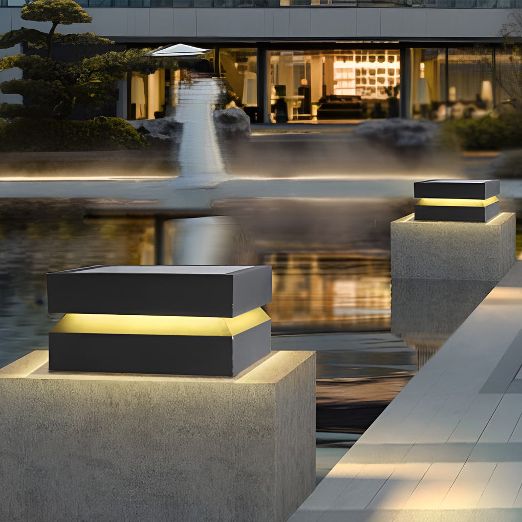 Outdoor Solar Lights Deck Modern Square Waterproof Black Light