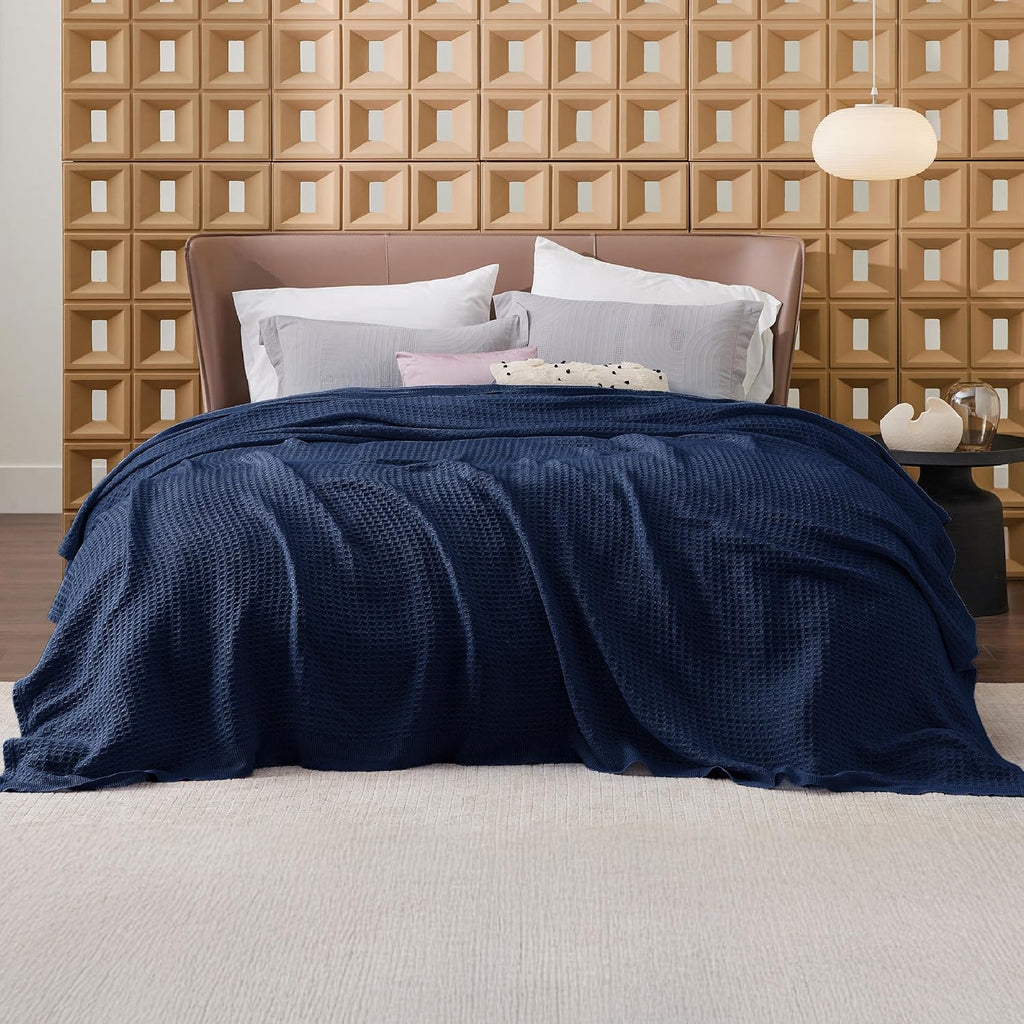 Cozy Haven | 100% Cotton Queen Blanket with Cooling Waffle Weave | Soft & Breathable for Summer Comfort