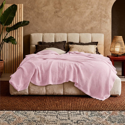 Cotton Waffle Blanket – 100% Long-Staple Cotton Throw & Bed Blanket, 6 Sizes, 17 Colours