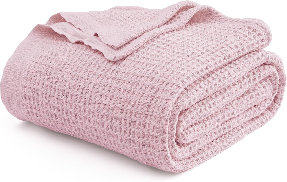 Cotton Waffle Blanket – 100% Long-Staple Cotton Throw & Bed Blanket, 6 Sizes, 17 Colours