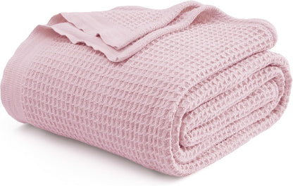 Cotton Waffle Blanket – 100% Long-Staple Cotton Throw & Bed Blanket, 6 Sizes, 17 Colours