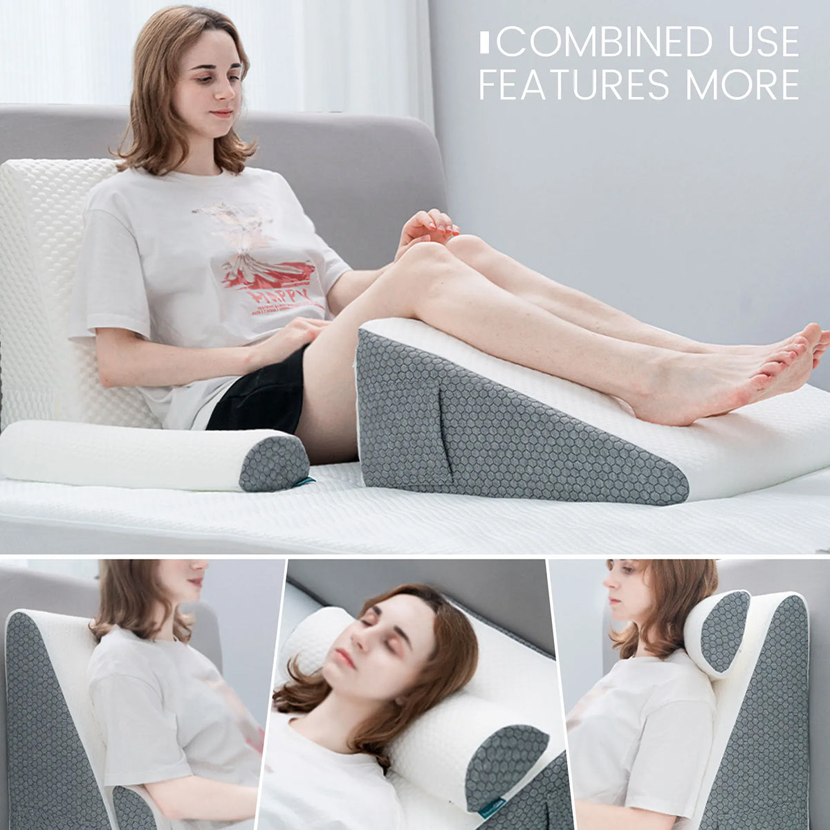 6-in-1 Bed Wedge Pillow – Adjustable Elevated Support Set for Back, Legs & Upright Sleep, Dark Grey