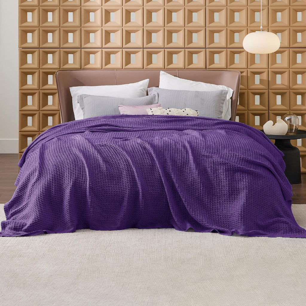 Cozy Haven | 100% Cotton Queen Blanket with Cooling Waffle Weave | Soft & Breathable for Summer Comfort