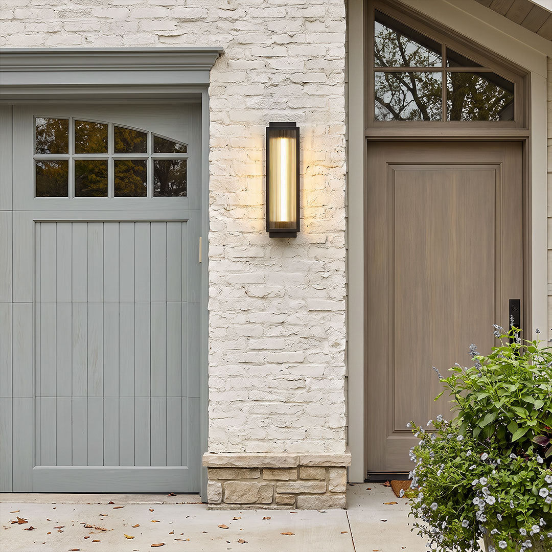 Reeded Glass Light Rectangular LED Modern Outdoor Wall Light