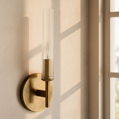 Vireo Farmhouse Copper Ribbed Glass Tube Sconce