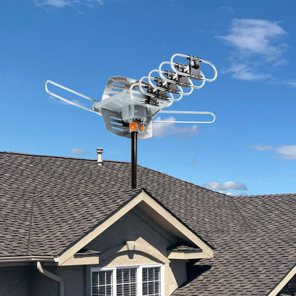 Outdoor TV Aerial – Long Range Digital HD Antenna with 360° Motorised Rotation & Mounting Pole