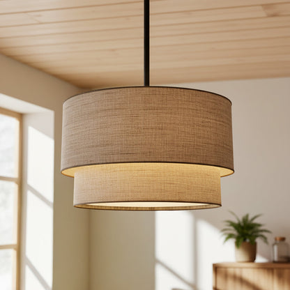 Beck Modern Fabric Natural Linen Double Drum Chandelier