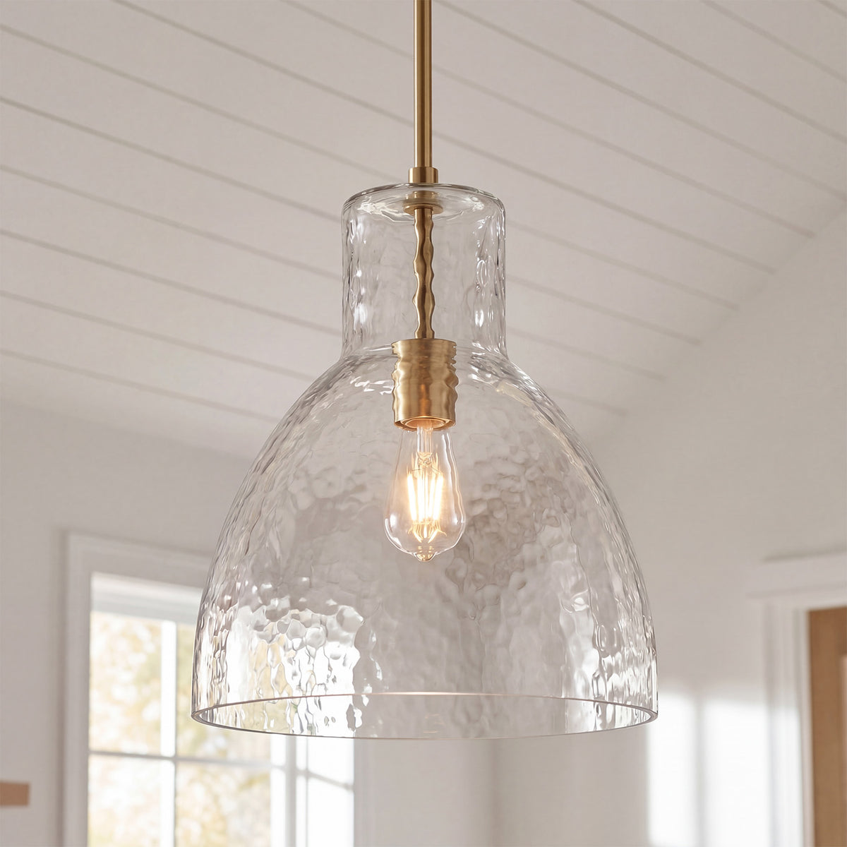 Alain Farmhouse Cooper Ribbed Glass Pendant Light
