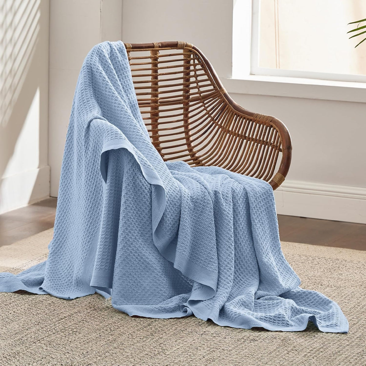 Cozy Haven | 100% Cotton Queen Blanket with Cooling Waffle Weave | Soft & Breathable for Summer Comfort