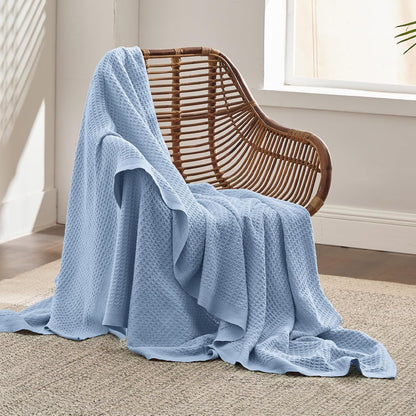 Cotton Waffle Blanket – 100% Long-Staple Cotton Throw & Bed Blanket, 6 Sizes, 17 Colours