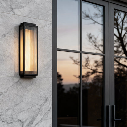 Reeded Glass Light Rectangular LED Modern Outdoor Wall Light