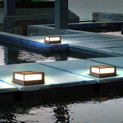 Solar Garden Pillar Lights Square Waterproof Black Outdoor Light