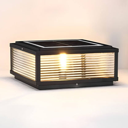 Square Pillar Light Ribbed Glass Outdoor Metal Light