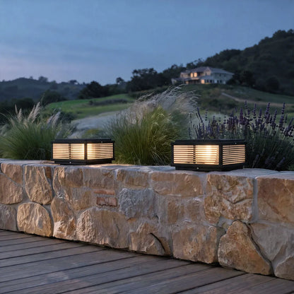 Square Pillar Light Ribbed Glass Outdoor Metal Light