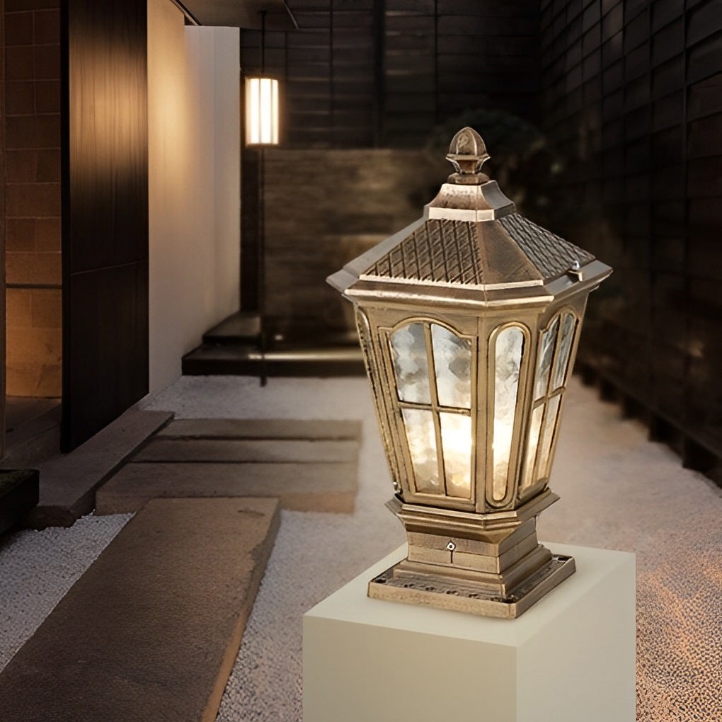Stone Pillar Light Fixture Retro Pavilion-Style LED Light