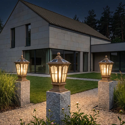Stone Pillar Light Fixture Retro Pavilion-Style LED Light