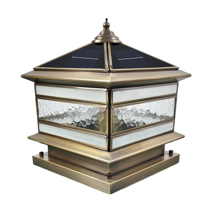 Stone Pillar Solar Lights Retro Copper Waterproof Fence Post Light