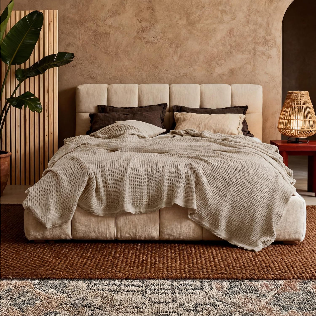 Cozy Haven | 100% Cotton Queen Blanket with Cooling Waffle Weave | Soft & Breathable for Summer Comfort