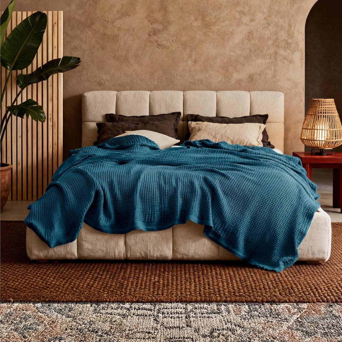 Cozy Haven | 100% Cotton Queen Blanket with Cooling Waffle Weave | Soft & Breathable for Summer Comfort