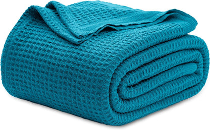 Cotton Waffle Blanket – 100% Long-Staple Cotton Throw & Bed Blanket, 6 Sizes, 17 Colours