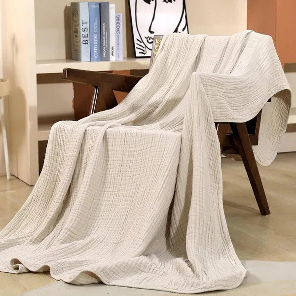 Soft Muslin Plaid Light Cotton Blanket Round Warm Plush Living Room Bedroom | Sansoti