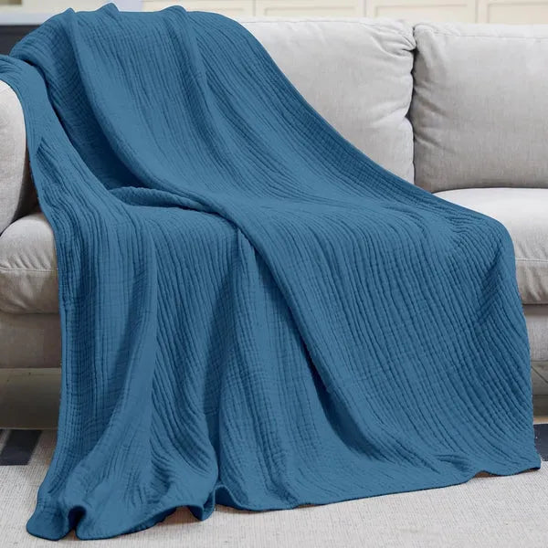 Soft Muslin Plaid Light Cotton Blanket Round Warm Plush Living Room Bedroom | Sansoti